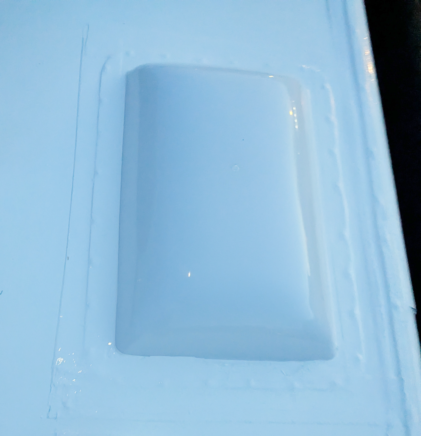 New RV skylight installed and sealed on TPO roof after replacement